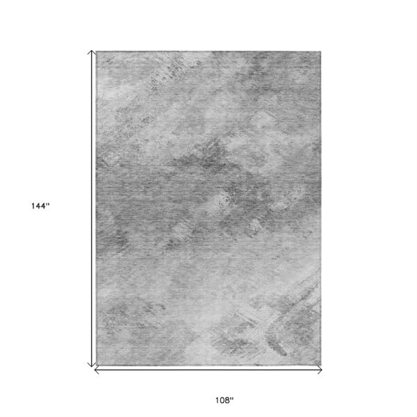 9' X 12' Silver Gray And Ivory Abstract Washable Indoor Outdoor Area Rug