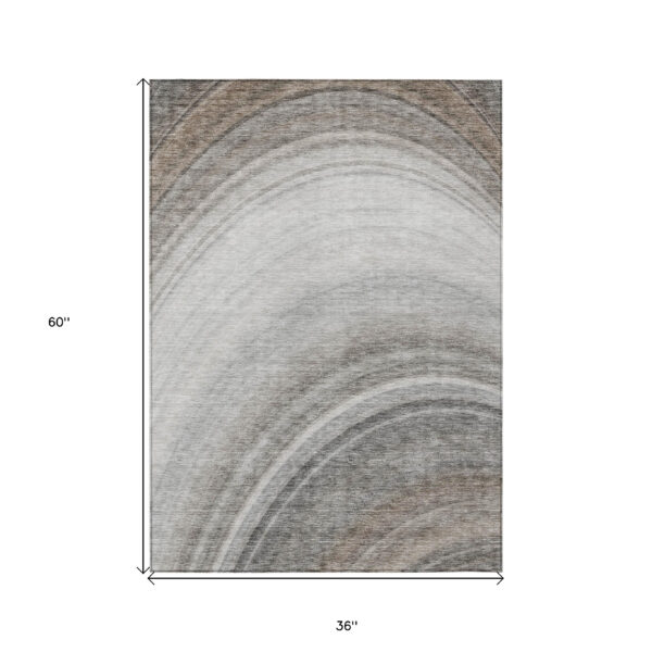 3' X 5' Gray Silver And Beige Abstract Washable Indoor Outdoor Area Rug