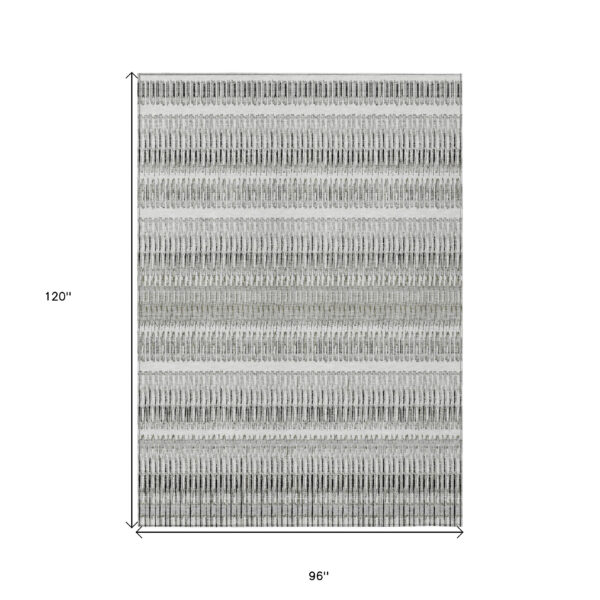 8' X 10' Ivory Gray And Taupe Striped Washable Indoor Outdoor Area Rug