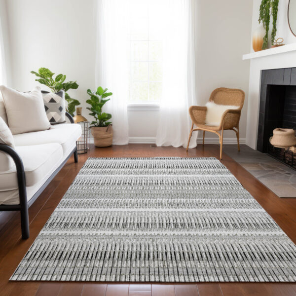 8' X 10' Ivory Gray And Taupe Striped Washable Indoor Outdoor Area Rug