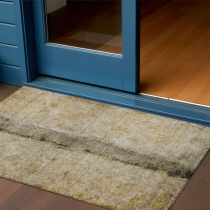 3' X 5' Brown Taupe And Gold Abstract Washable Indoor Outdoor Area Rug