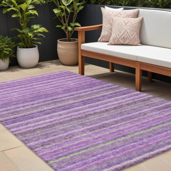 10' X 14' Purple Eggplant And Lilac Striped Washable Indoor Outdoor Area Rug
