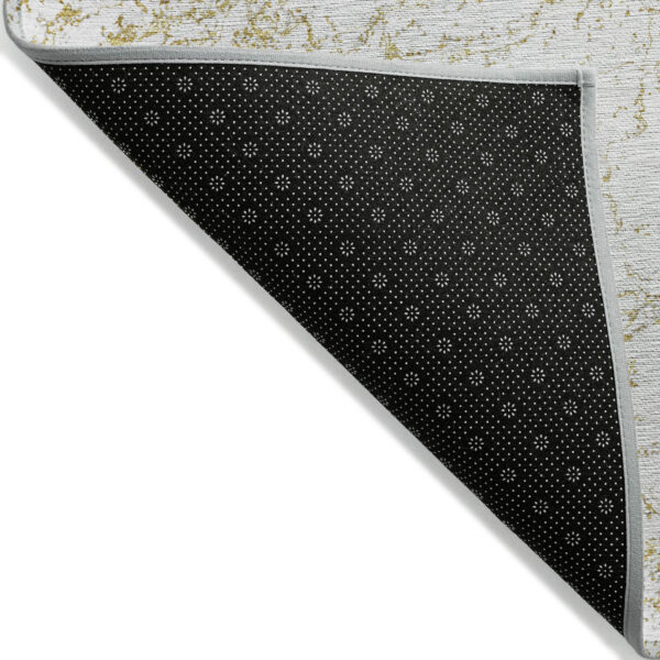 9' X 12' Gold And Ivory Abstract Washable Indoor Outdoor Area Rug