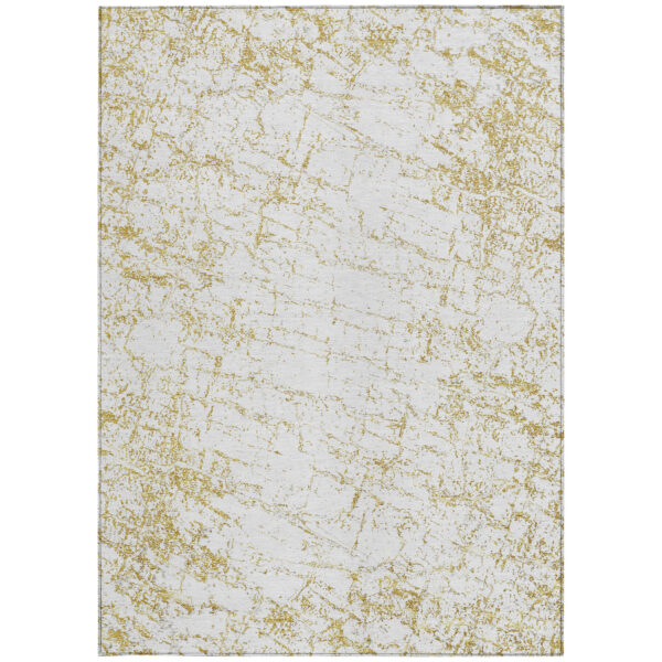 9' X 12' Gold And Ivory Abstract Washable Indoor Outdoor Area Rug