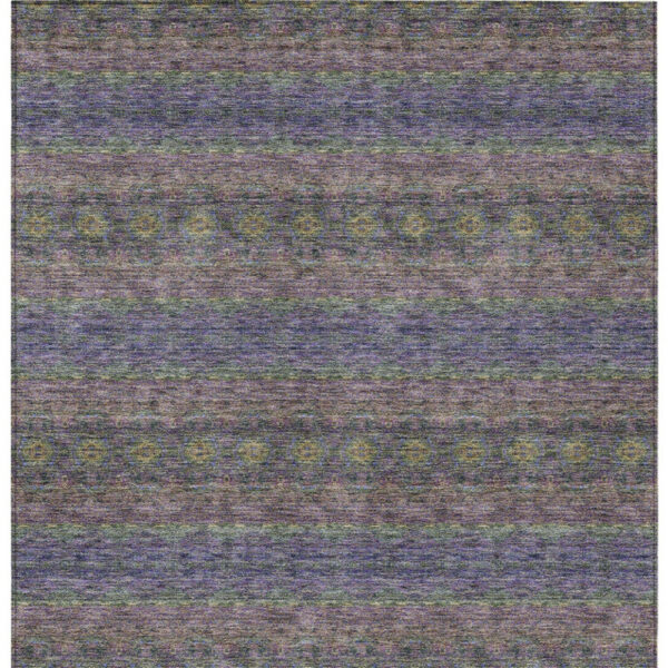 8' X 10' Purple Plum And Gold Floral Medallion Washable Indoor Outdoor Area Rug
