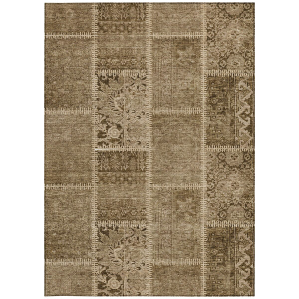 10' X 14' Brown And Beige Patchwork Washable Indoor Outdoor Area Rug