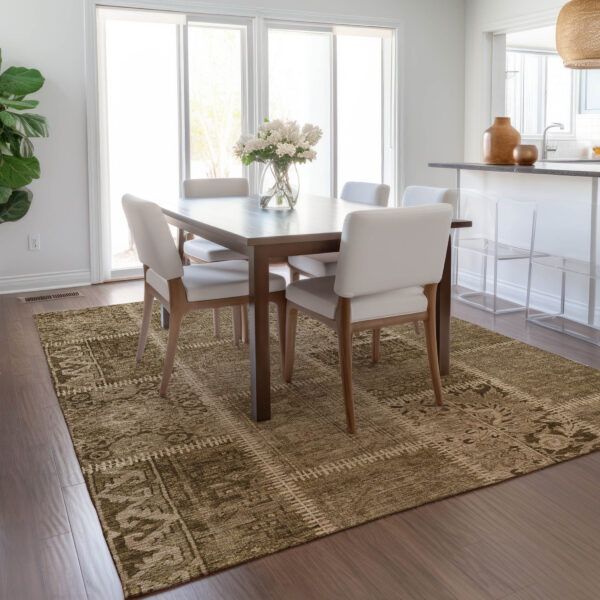 10' X 14' Brown And Beige Patchwork Washable Indoor Outdoor Area Rug