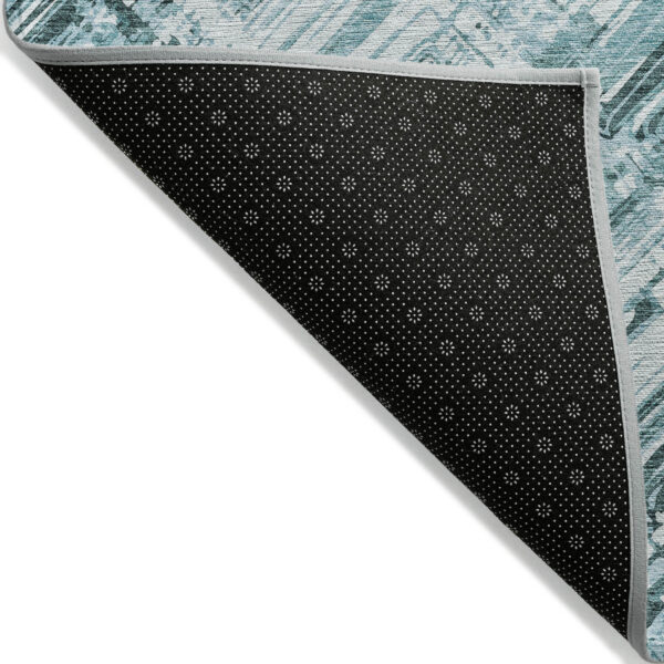 5' X 8' Teal Blue Aqua And Ivory Geometric Washable Indoor Outdoor Area Rug