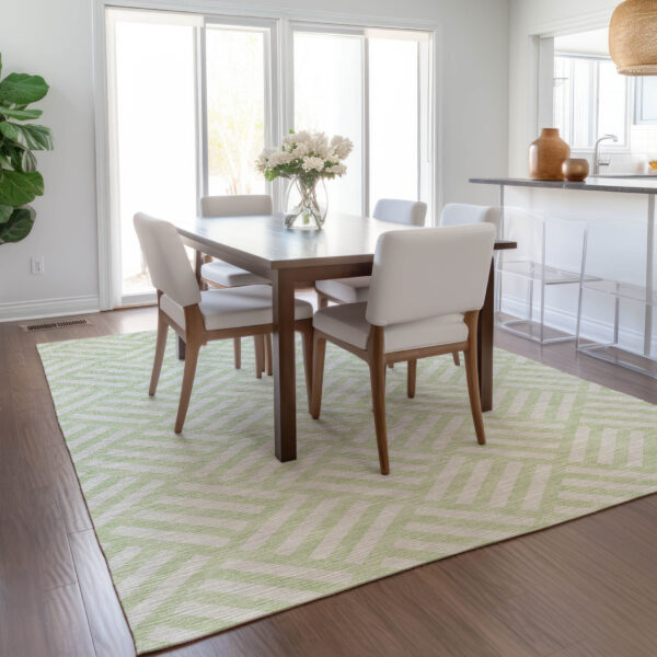 8' X 10' Mint Green And Ivory Geometric Washable Indoor Outdoor Area Rug