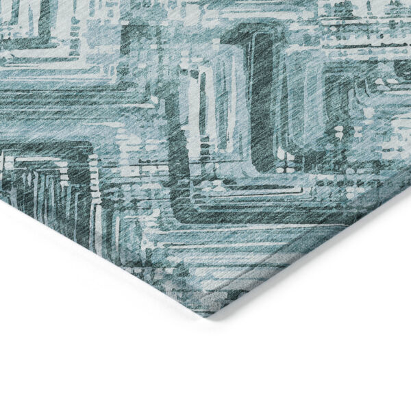 5' X 8' Teal Blue Aqua And Ivory Geometric Washable Indoor Outdoor Area Rug