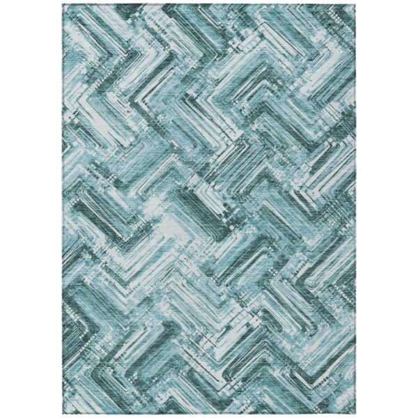 5' X 8' Teal Blue Aqua And Ivory Geometric Washable Indoor Outdoor Area Rug