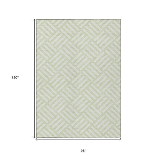 8' X 10' Mint Green And Ivory Geometric Washable Indoor Outdoor Area Rug