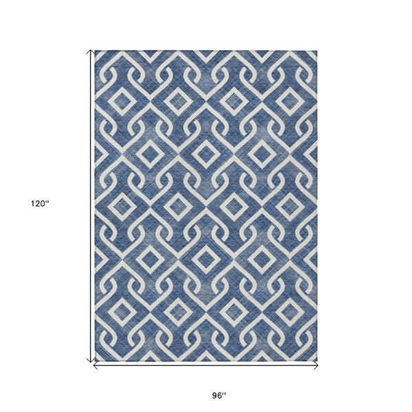 8' X 10' Navy Blue And Ivory Geometric Washable Indoor Outdoor Area Rug