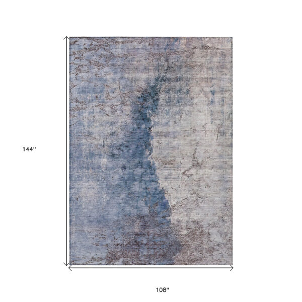 9' X 12' Navy Blue And Gray Abstract Washable Indoor Outdoor Area Rug