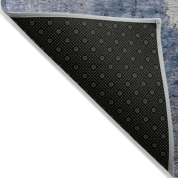 9' X 12' Navy Blue And Gray Abstract Washable Indoor Outdoor Area Rug