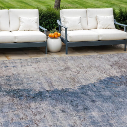 9' X 12' Navy Blue And Gray Abstract Washable Indoor Outdoor Area Rug