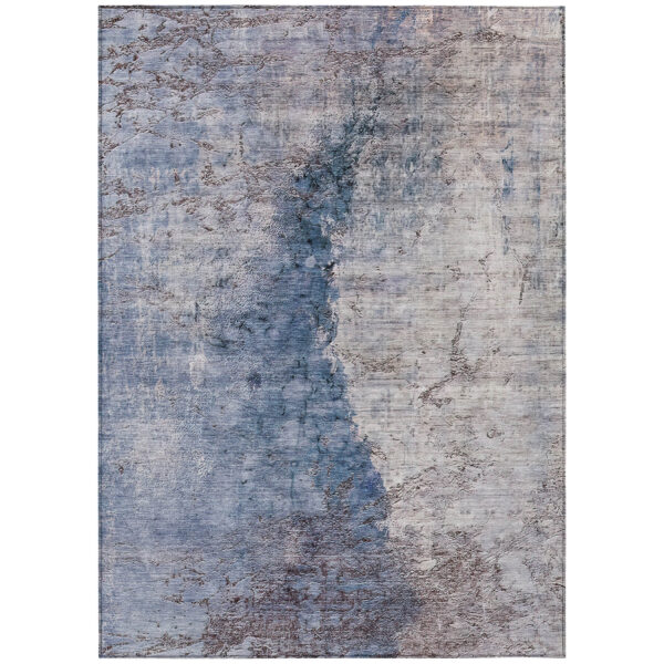 9' X 12' Navy Blue And Gray Abstract Washable Indoor Outdoor Area Rug