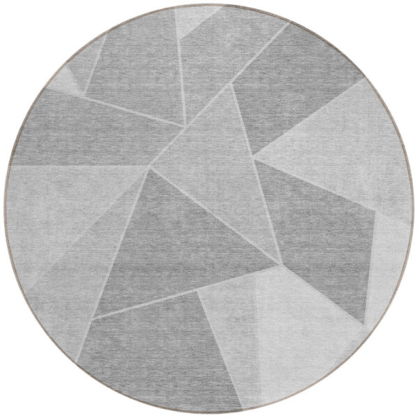 8' Gray Silver And Graphite Round Geometric Washable Indoor Outdoor Area Rug