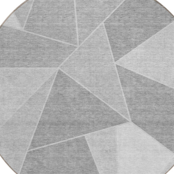 8' Gray Silver And Graphite Round Geometric Washable Indoor Outdoor Area Rug