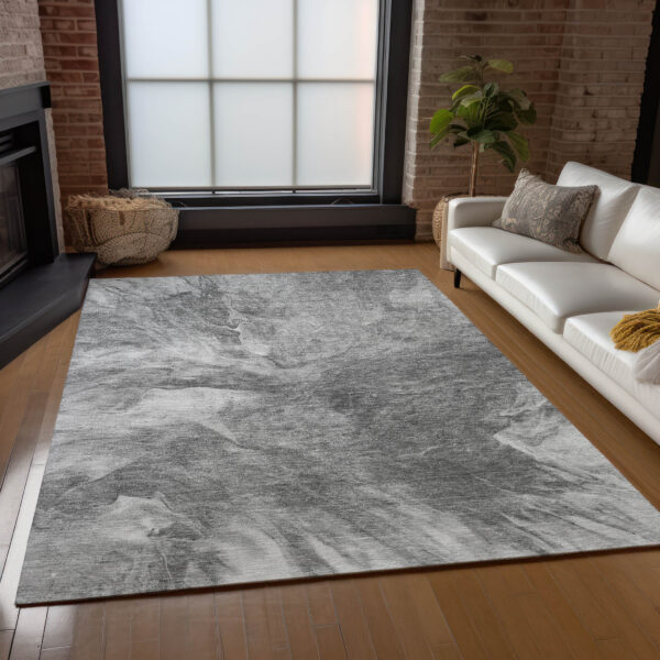 10' X 14' Gray Silver And Charcoal Abstract Washable Indoor Outdoor Area Rug