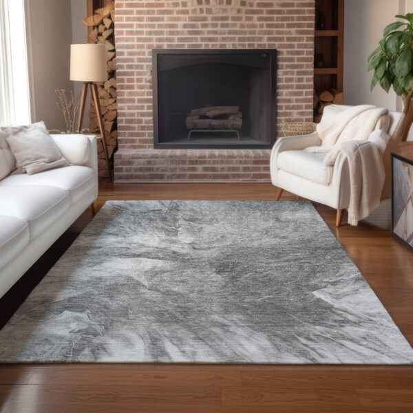 10' X 14' Gray Silver And Charcoal Abstract Washable Indoor Outdoor Area Rug