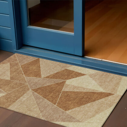3' X 5' Orange Copper And Beige Geometric Washable Indoor Outdoor Area Rug