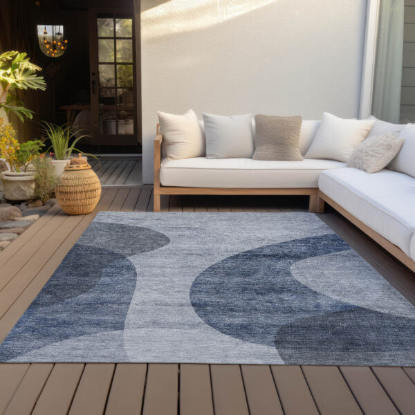 3' X 5' Denim Blue And Sky Blue Abstract Washable Indoor Outdoor Area Rug