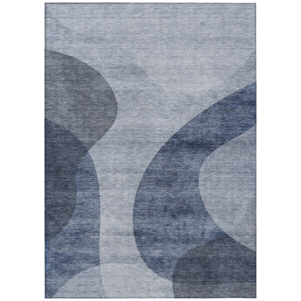 3' X 5' Denim Blue And Sky Blue Abstract Washable Indoor Outdoor Area Rug