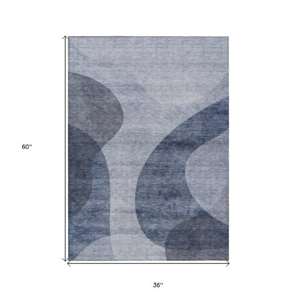 3' X 5' Denim Blue And Sky Blue Abstract Washable Indoor Outdoor Area Rug