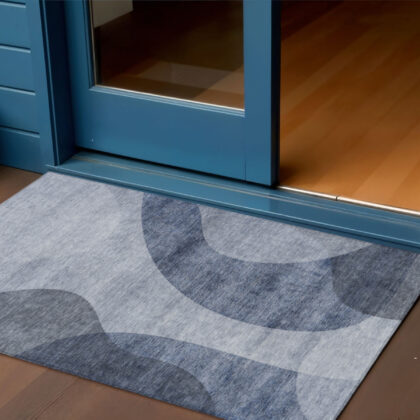 3' X 5' Denim Blue And Sky Blue Abstract Washable Indoor Outdoor Area Rug