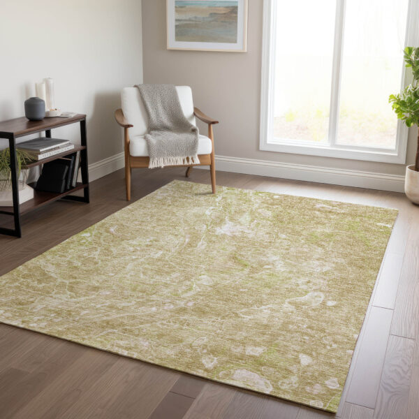 5' X 8' Beige Ivory And Artichoke Green Abstract Washable Indoor Outdoor Area Rug