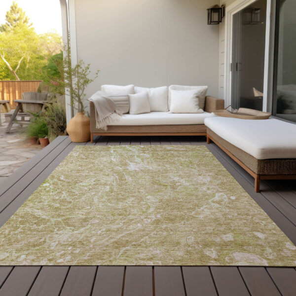 5' X 8' Beige Ivory And Artichoke Green Abstract Washable Indoor Outdoor Area Rug
