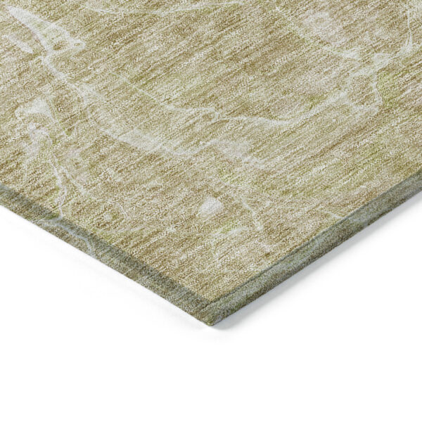 5' X 8' Beige Ivory And Artichoke Green Abstract Washable Indoor Outdoor Area Rug
