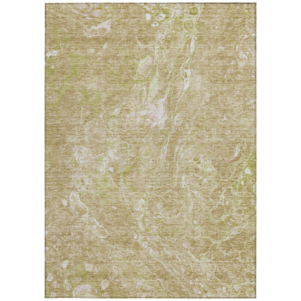 5' X 8' Beige Ivory And Artichoke Green Abstract Washable Indoor Outdoor Area Rug