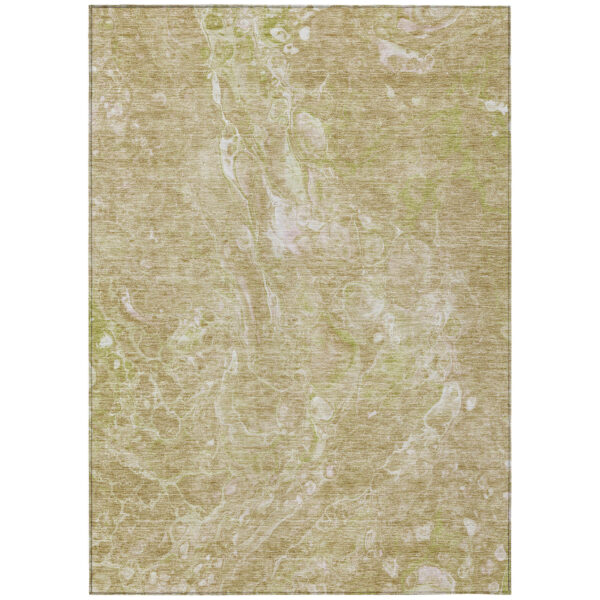 5' X 8' Beige Ivory And Artichoke Green Abstract Washable Indoor Outdoor Area Rug