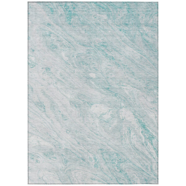 8' X 10' Aquamarine Aqua And Ivory Abstract Washable Indoor Outdoor Area Rug