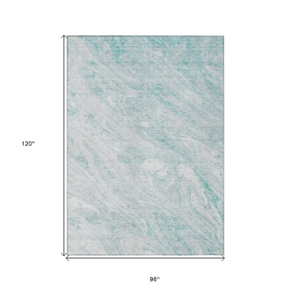 8' X 10' Aquamarine Aqua And Ivory Abstract Washable Indoor Outdoor Area Rug