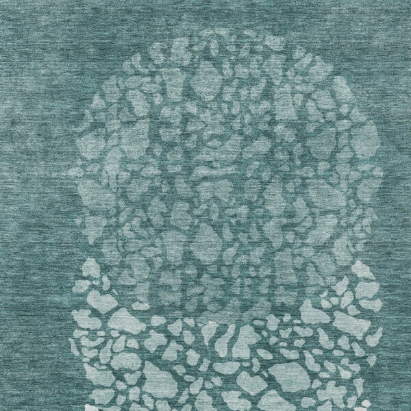 5' X 8' Dark Green Aqua And Ivory Abstract Washable Indoor Outdoor Area Rug