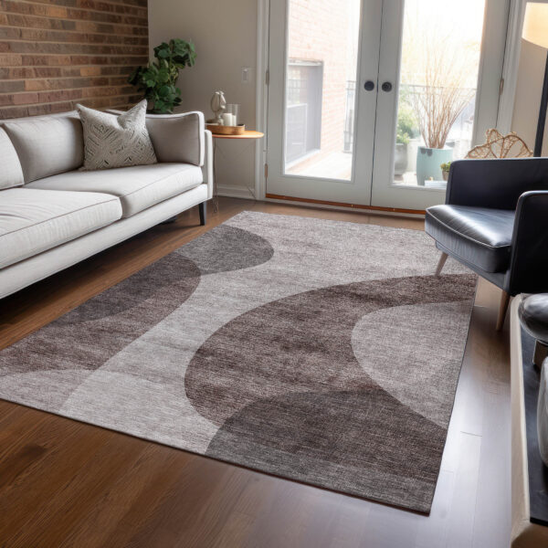 5' X 8' Brown Taupe And Beige Abstract Washable Indoor Outdoor Area Rug