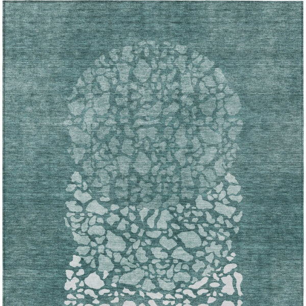8' X 10' Dark Green Aqua And Ivory Abstract Washable Indoor Outdoor Area Rug
