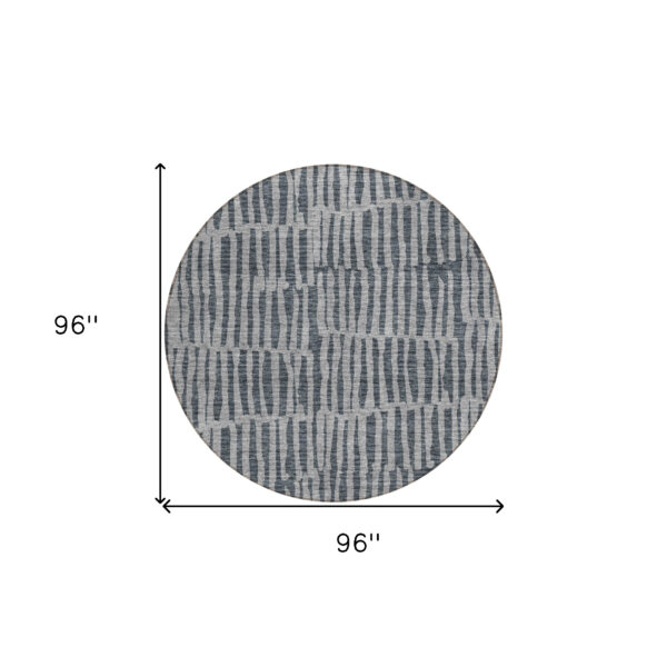 8' Charcoal And Gray Round Striped Washable Indoor Outdoor Area Rug