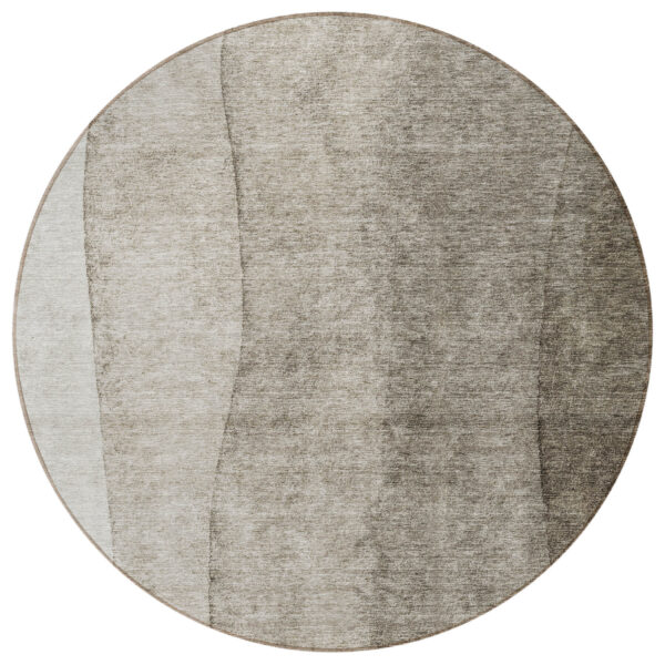 8' Taupe Brown And Ivory Round Ombre Washable Indoor Outdoor Area Rug