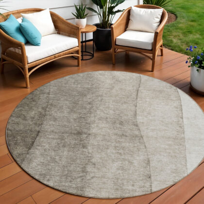 8' Taupe Brown And Ivory Round Ombre Washable Indoor Outdoor Area Rug
