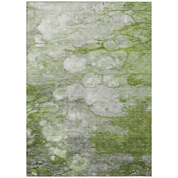 5' X 8' Olive Green And Gray Abstract Washable Indoor Outdoor Area Rug