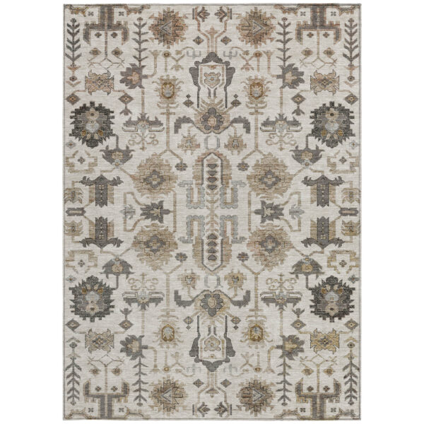 9' X 12' Ivory Beige And Taupe Oriental Washable Indoor Outdoor Area Rug