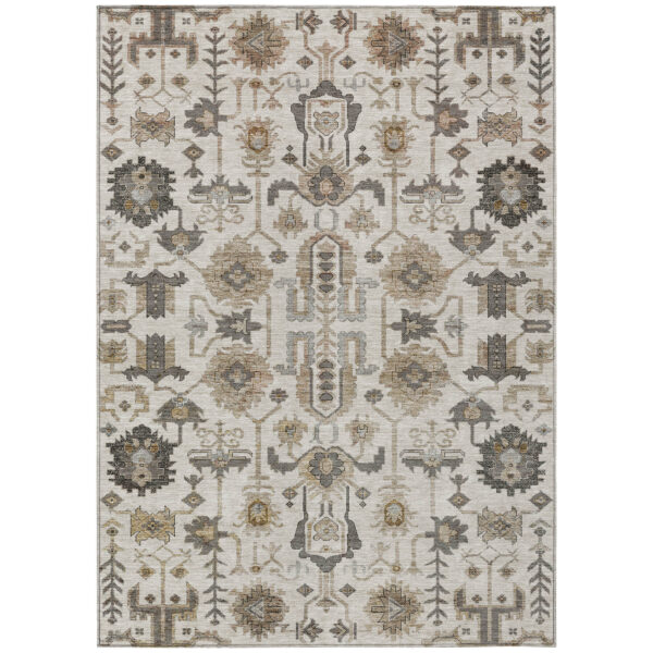9' X 12' Ivory Beige And Taupe Oriental Washable Indoor Outdoor Area Rug