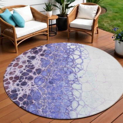 8' Purple Lilac And Eggplant Round Abstract Washable Indoor Outdoor Area Rug