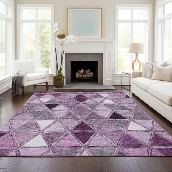 5' X 8' Merlot Purple And Lavender Geometric Washable Indoor Outdoor Area Rug