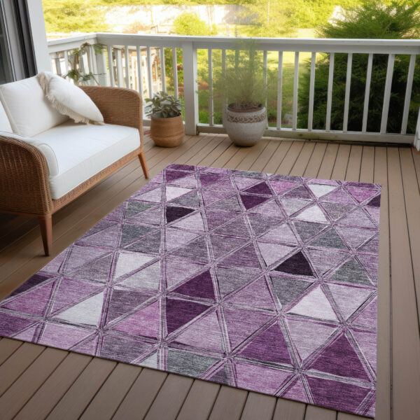 5' X 8' Merlot Purple And Lavender Geometric Washable Indoor Outdoor Area Rug