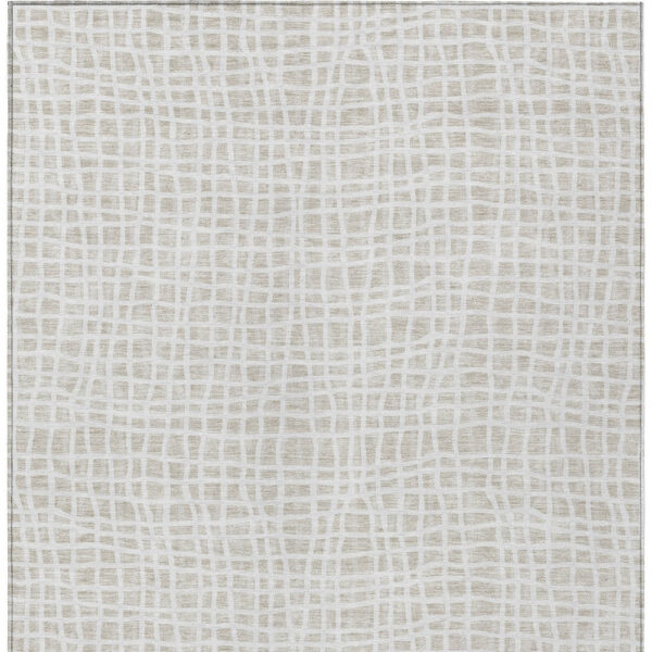 9' X 12' Ivory And Beige Striped Washable Indoor Outdoor Area Rug